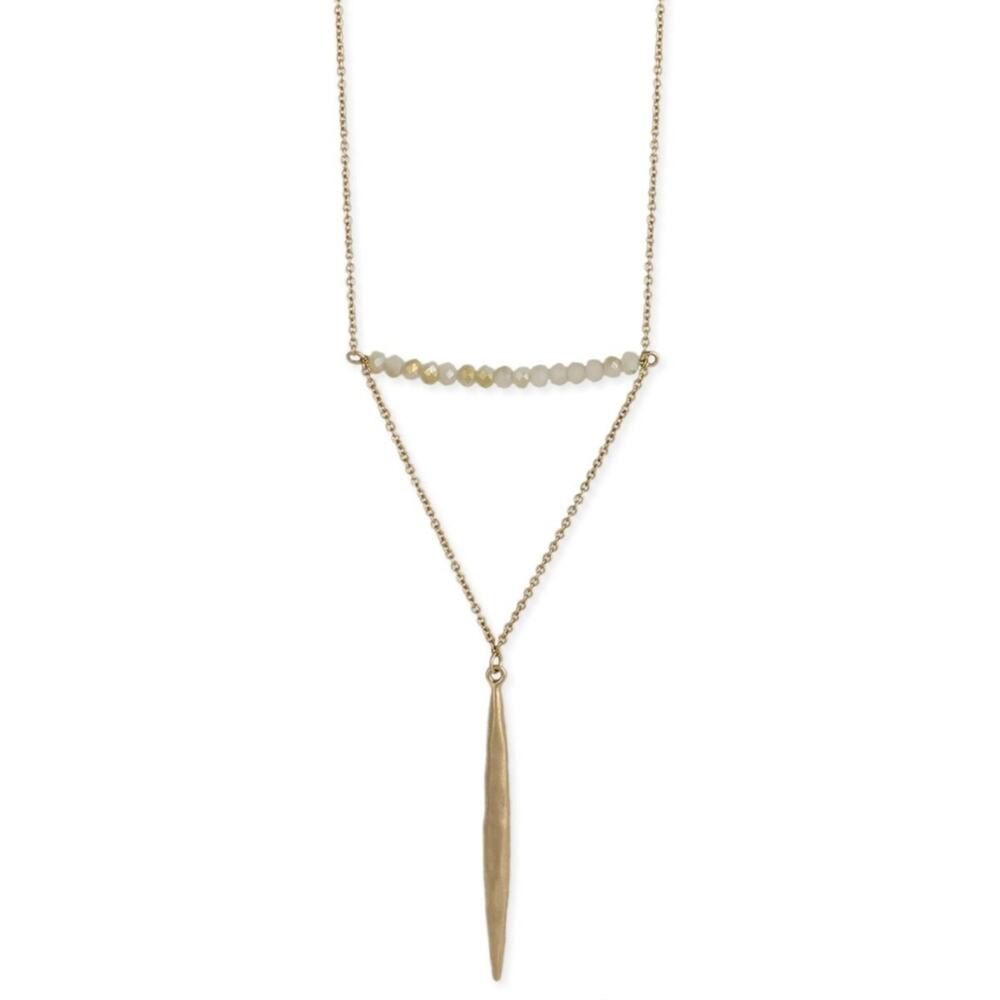 ZAD Long Crystal & Spike Gold Toned Necklace NEW
